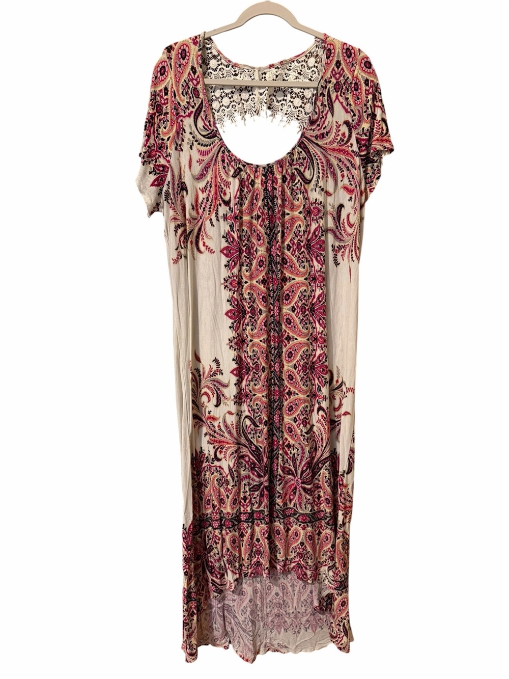 🛫 ONE WORLD Cream Maxi Dress with Pink Paisley Print size 3X - Picture 2 of 6